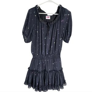 Buddy Love Ray Glitter Galaxy Print Elastic Waist Ruffle Tiered Mini Dress S